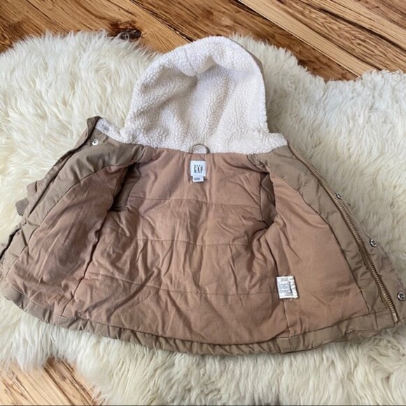 GAP Khaki Sherpa Lined Winter Jacket 0-6 mos - Picture 5 of 10